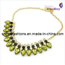 Color Glass Stone & Chain with Gold Plated Fashion Necklace (XJW12109)